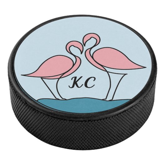 Roze Flamingo's Monogram Kunst, of Foto Hockey Puck (3/4)