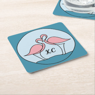 Roze Flamingo's Monogram Kunst, of Foto Kartonnen Onderzetters