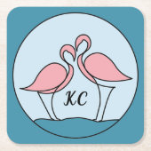Roze Flamingo's Monogram Kunst, of Foto Kartonnen Onderzetters (Voorkant)