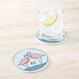 Roze flamingo's monogram kunst, of foto zandsteen onderzetter