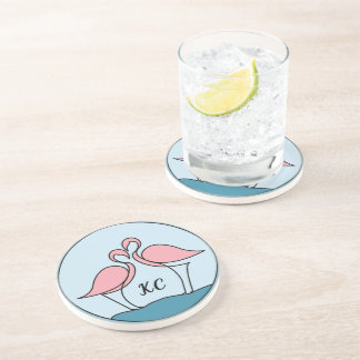 Roze flamingo's monogram kunst, of foto zandsteen onderzetter