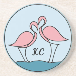 Roze flamingo's monogram kunst, of foto zandsteen zandsteen onderzetter