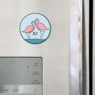 Roze Flamingo's Monogram Kunst, of Fotokeuken Magneet