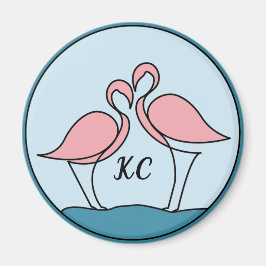 Roze Flamingo's Monogram Kunst, of Fotokeuken Magneet