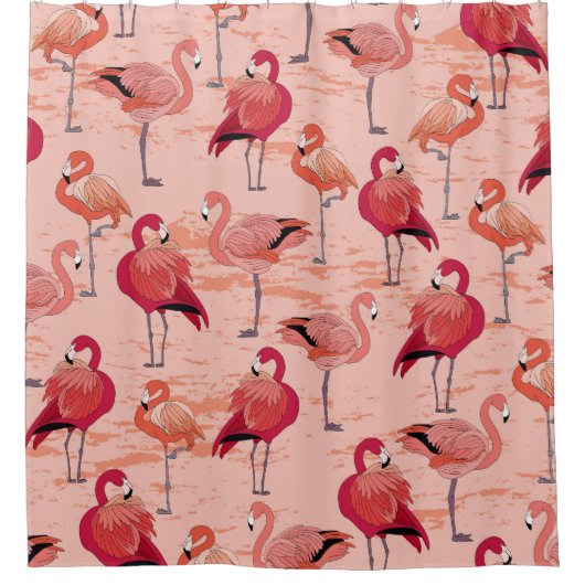 Roze Flamingo's: naadloos tropisch patroon Douchegordijn (Voorkant)