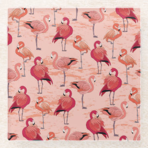 Roze Flamingo's: naadloos tropisch patroon Glazen Onderzetter