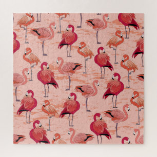 Roze Flamingo's: naadloos tropisch patroon Legpuzzel