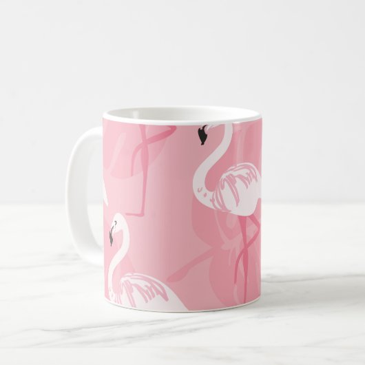 Roze flamingo's: naadloze illustratie. koffiemok (Voorkant links)