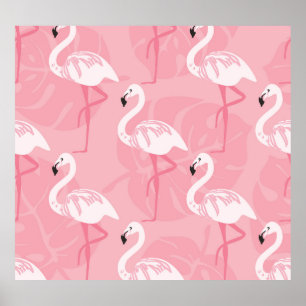 Roze flamingo's: naadloze  illustratie. poster