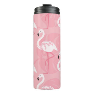Roze flamingo's: naadloze illustratie. thermosbeker