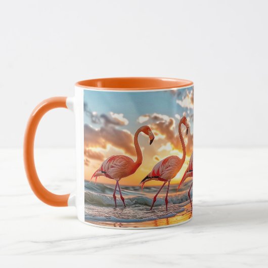 Roze Flamingo's Oceaan Strand Zonsondergang Mok (Links)
