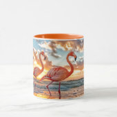 Roze Flamingo's Oceaanstrand Zonsondergang Mok (Midden)