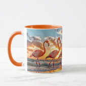 Roze Flamingo's Oceaanstrand Zonsondergang Mok (Links)