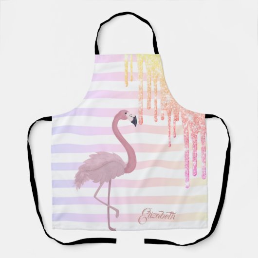 Roze flamingos, ombre glitter Drivers, strips Schort (Voorkant)