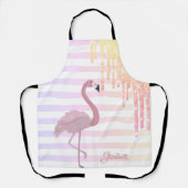 Roze Flamingo's, Ombre Glitter Druppels, Strepen Schort (Voorkant)