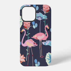 Roze flamingo's omringd door lotusbloemen en prote iPhone 12 hoesje