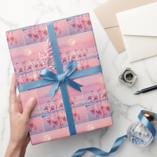 Roze flamingo's op een roze strand cadeaupapier (Geschenken)