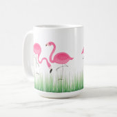 Roze flamingo's op groen gras koffiemok (Voorkant links)