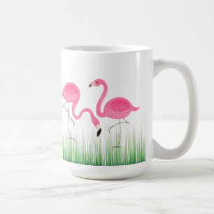 Roze flamingo's op groen gras koffiemok