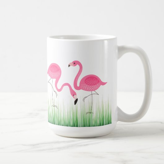 Roze flamingo's op groen gras koffiemok (Rechts)