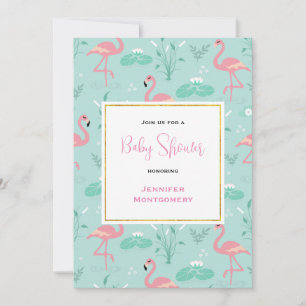 Roze Flamingo's op Groene Patroon Baby Shower Kaart