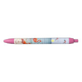 Roze Flamingo's op het Strand Blauwe Inkt Pen (Voorkant)