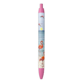 Roze Flamingo's op het Strand Blauwe Inkt Pen