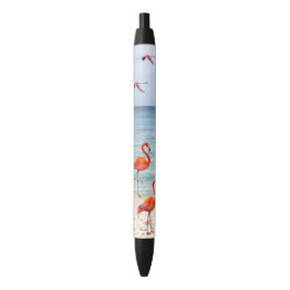 Roze Flamingo's op het Strand Blauwe Inkt Pen