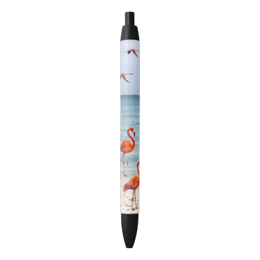 Roze Flamingo's op het Strand Blauwe Inkt Pen (Voorkant Verticaal)