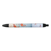 Roze Flamingo's op het Strand Blauwe Inkt Pen (Voorkant)