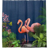 Roze flamingos op Klassiek blauw en Groen Douchegordijn (Voorkant)