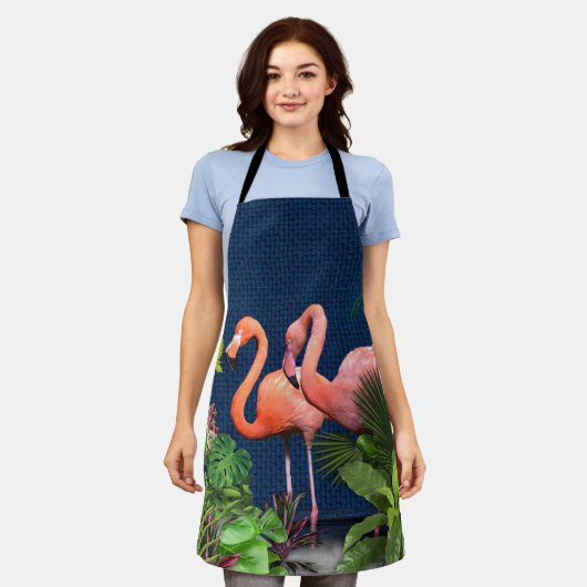 Roze flamingos op Klassieke blauw & Groene All-Ove Schort (Gedragen)