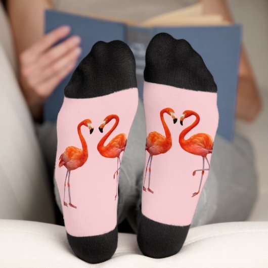 Roze Flamingo's op Licht Roze Crew Sokken (Onderkant)