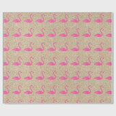 Roze Flamingo's op strandzand inpakpapier (Vlak)