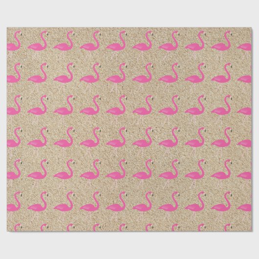 Roze Flamingo's op strandzand inpakpapier (Vlak)