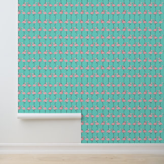 Roze Flamingo's op Turquoise Behang