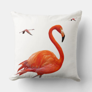 Roze flamingo's op wit kussen