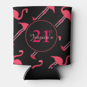 Roze flamingos op zwarte 21ste verjaardag, aangepa blikjeskoeler (Voorkant)