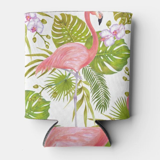 Roze flamingo's, orchideeën: waterverf. blikjeskoeler (Voorkant)