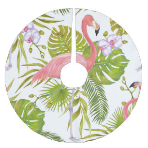 Roze flamingo's, orchideeën: waterverf. kerstboom rok
