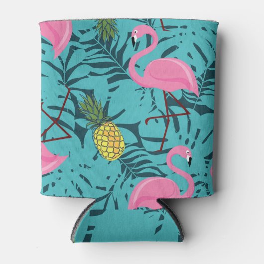 Roze Flamingo's Palm: Exotisch Hawaï Blikjeskoeler (Voorkant)