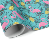 Roze Flamingo's Palm: Exotisch Hawaï Cadeaupapier (Rol Hoek)