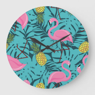 Roze Flamingo's Palm: Exotisch Hawaï Grote Klok