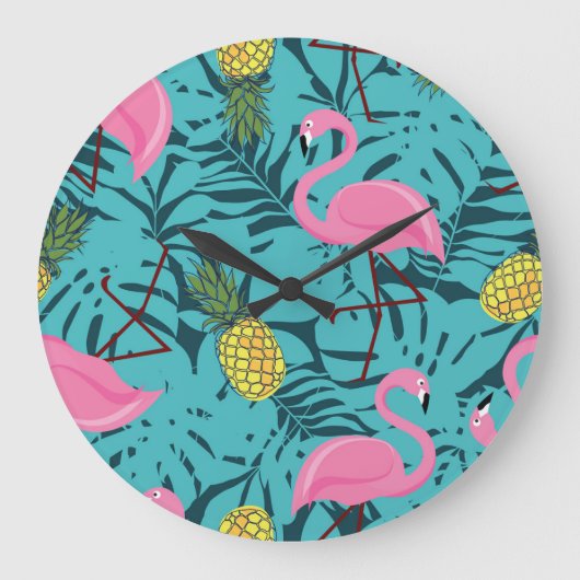 Roze Flamingo's Palm: Exotisch Hawaï Grote Klok (Voorkant)