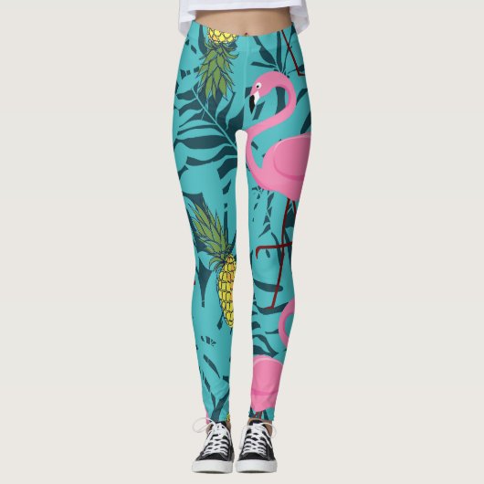 Roze Flamingo's Palm: Exotisch Hawaï Leggings (Voorkant)