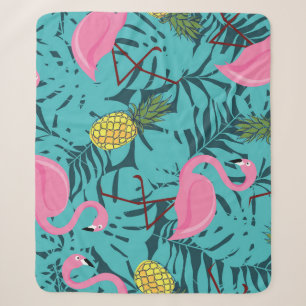 Roze Flamingo's Palm: Exotisch Hawaï Sherpa Deken