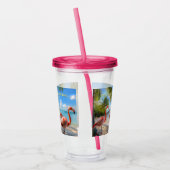 Roze Flamingo's Palm Trees Ocean Beach Acryl Drinkbeker (Links)