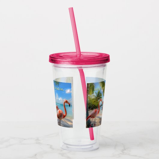 Roze Flamingo's Palm Trees Ocean Beach Acryl Drinkbeker (Links)
