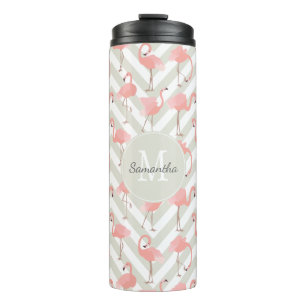 Roze flamingos Patroon met Uw Monogram Thermosbeker