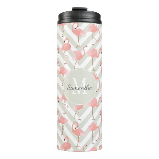 Roze flamingos Patroon met Uw Monogram Thermosbeker (Voorkant)